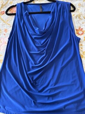 Sleeveless Draped Cowl Neck Blouse in Blue